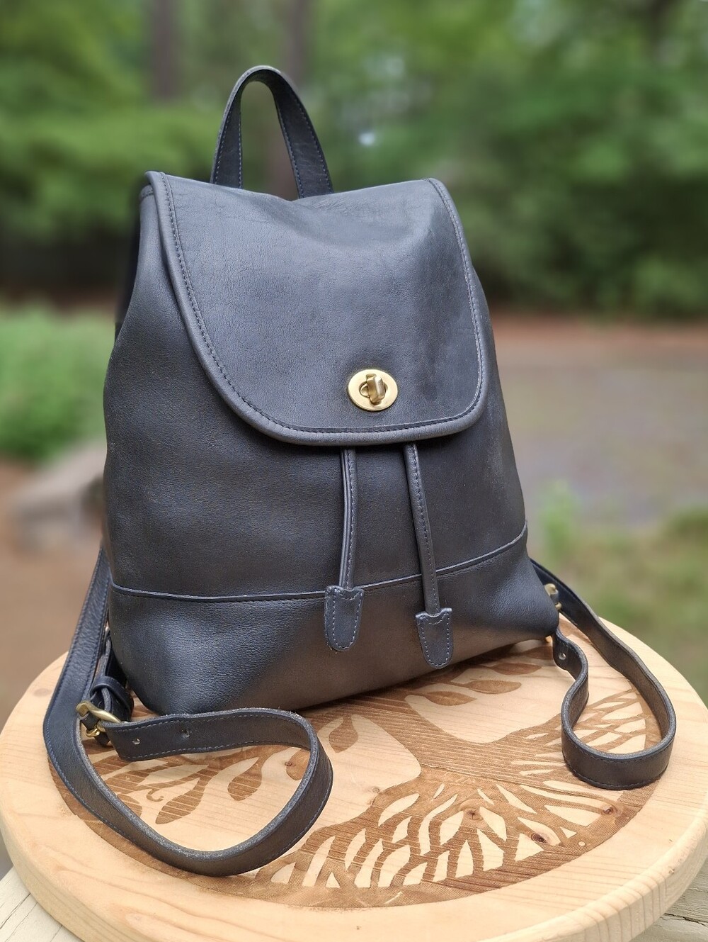 Vintage 1998 Coach Navy Glove Tanned Leather Large Daypack Backpack #9791